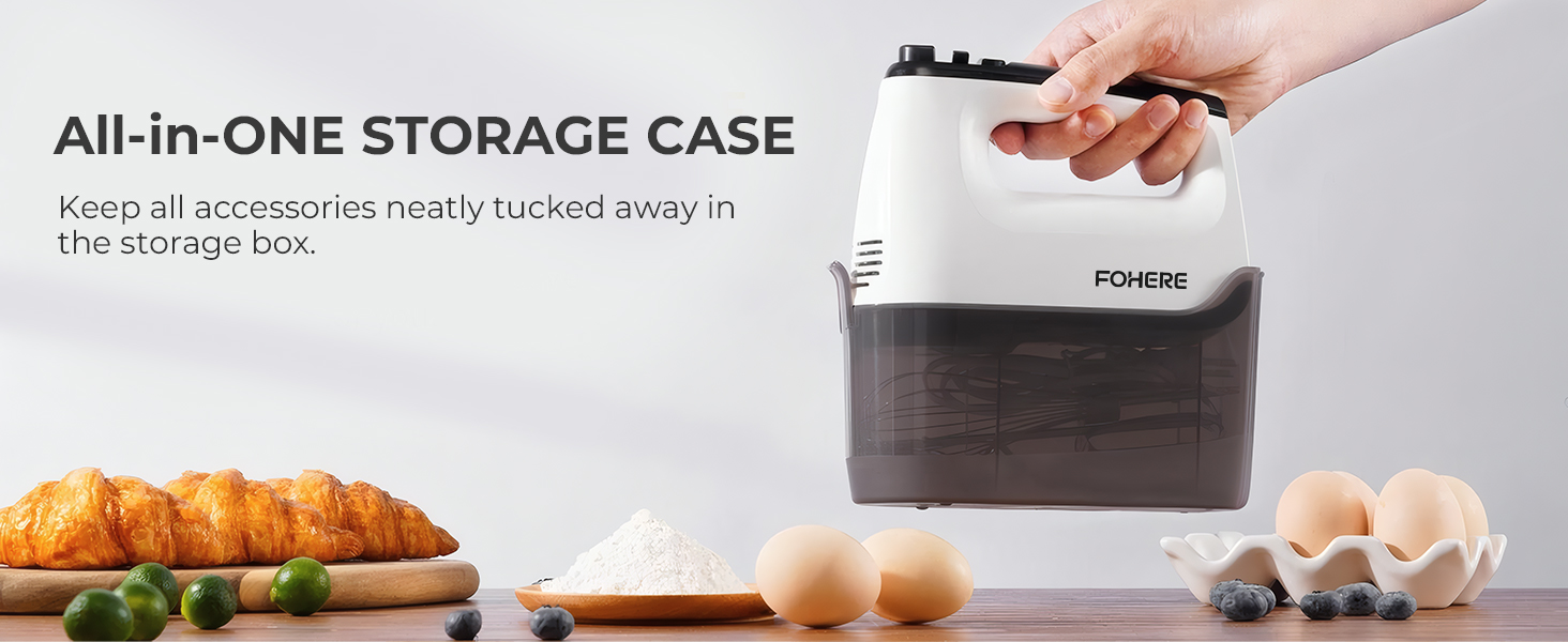 Електричний ручний міксер 400 Вт з 6 швидкостями та Turbo Boost, з набором аксесуарів, нержавіюча сталь, білий