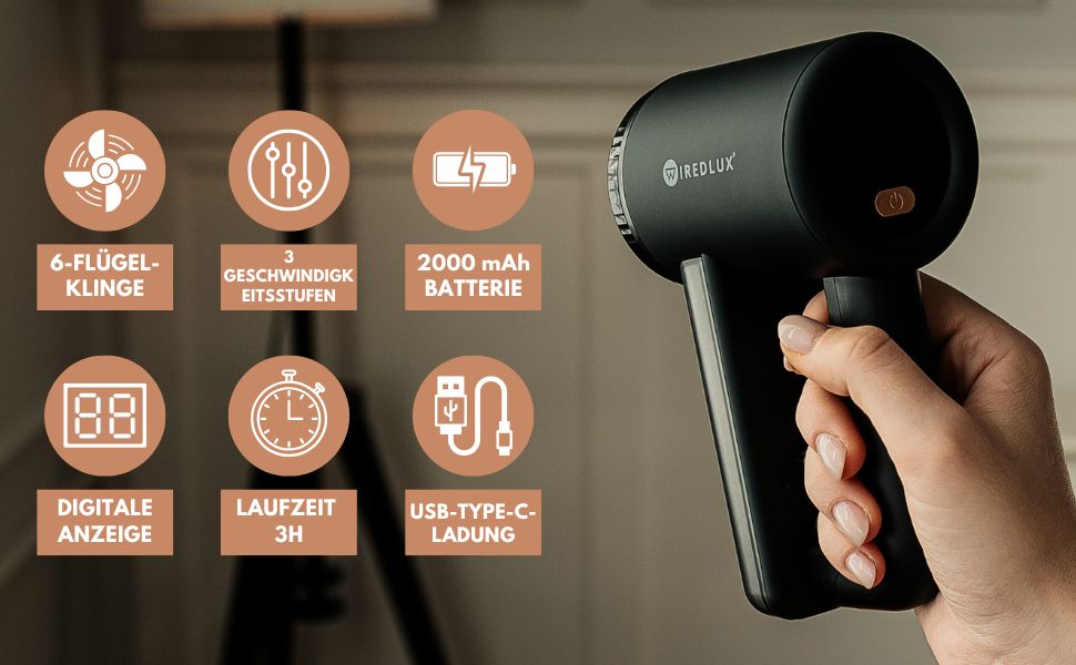Електричний видальник ворсу WiredLux - акумуляторний пристрій для одягу та меблів. 3 швидкості, 6-ти лезове лезо, LED-дисплей, USB-зарядка (Чорний)