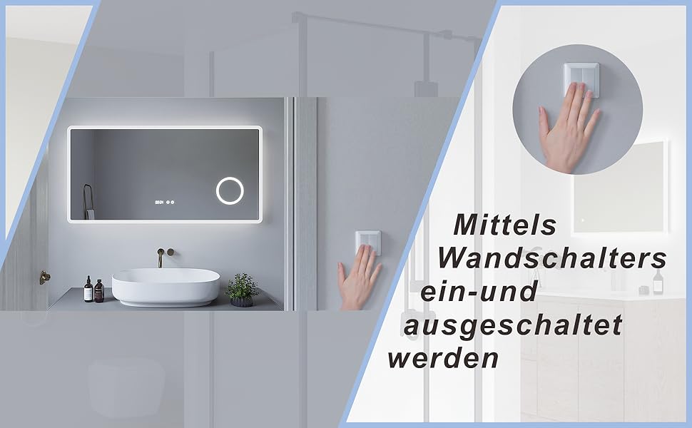 Дзеркало для ванної кімнати AQUABATOS 50x70 см LED з підсвічуванням, сенсорне керування, холодний білий світ, IP44, CE, енергозберігаюче, регульована яскравість (серія Boras)