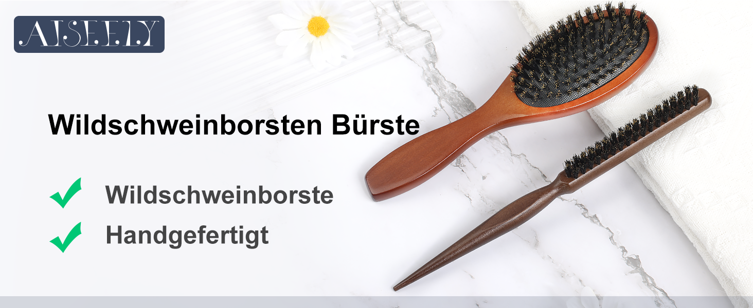 Дерев'яна щітка для волосся AISEELY з щетиною дикого кабана (2 шт.) - зменшує ламкість та пухнастість