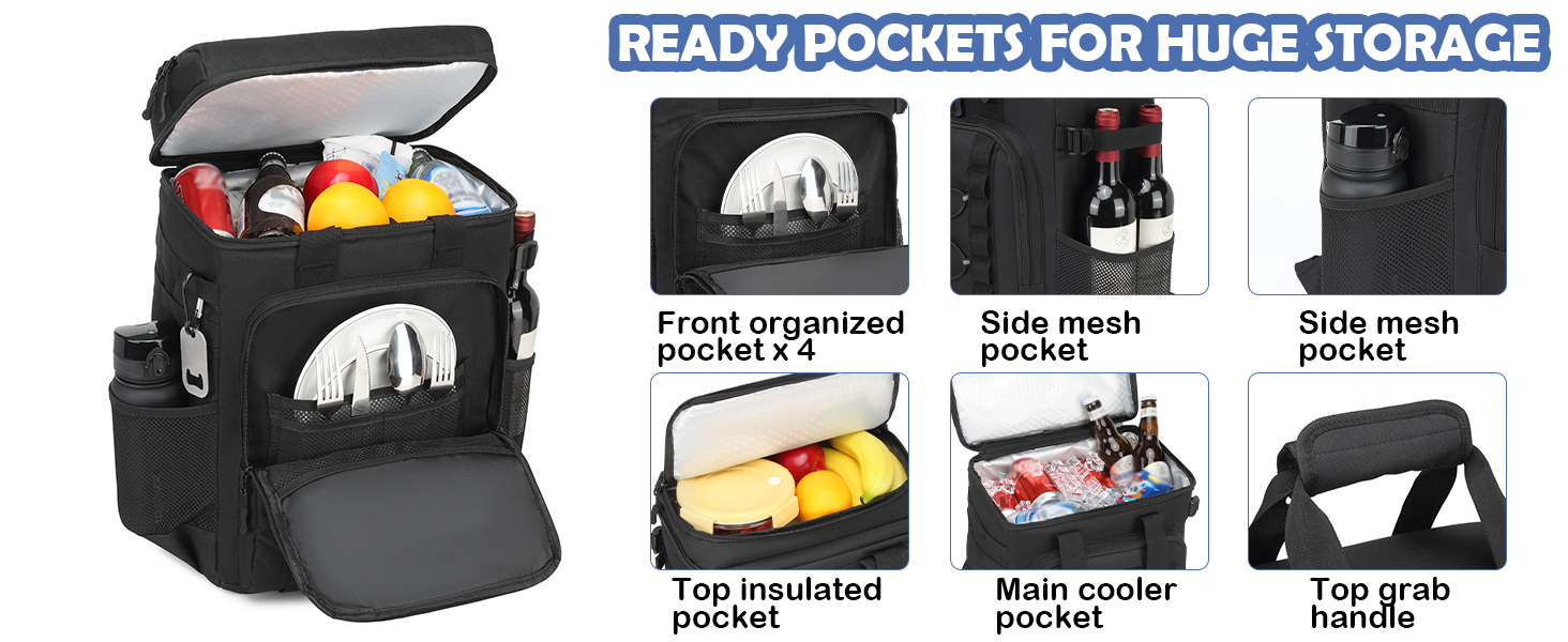 Терморюкзак для пікніка на 42 банки: чорний, тактичний, ізольований, для відпочинку на природі