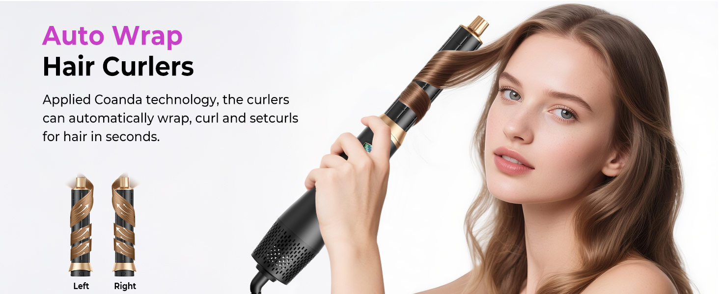 Pro Airstyler 5 в 1: Фен-щітка з іонізацією та насадкою для локонів 30 мм | 1000W, для об'єму, сушіння, випрямлення та локонів (Чорний)