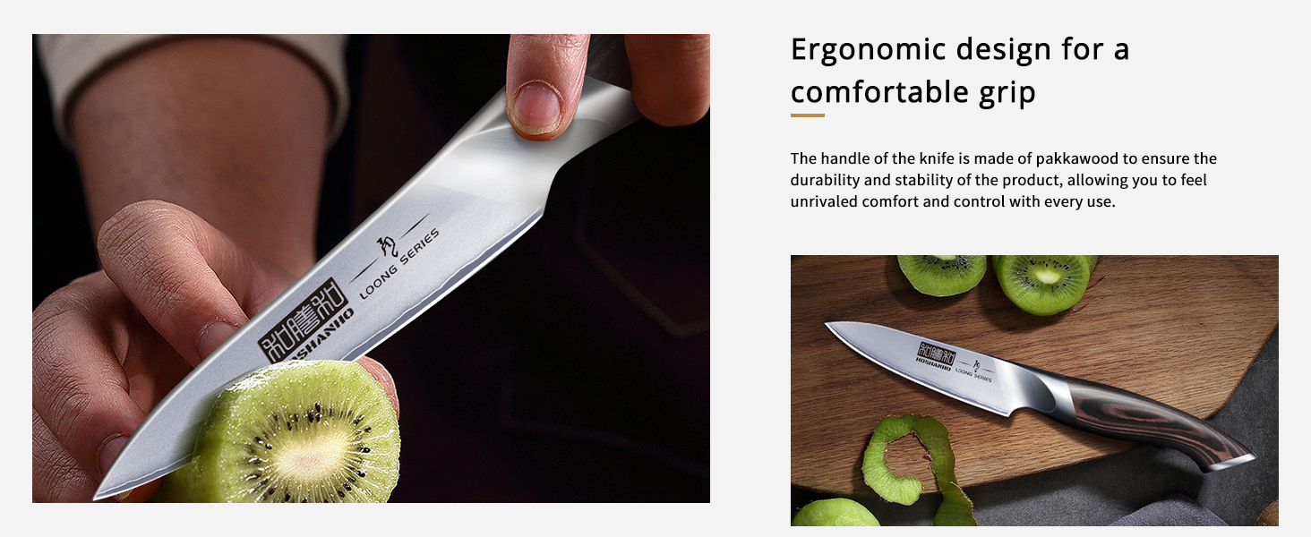 Ніж для чищення HOSHANHO 10 см, професійний ніж для фруктів та овочів, кухонний ніж з високоякісної нержавіючої сталі, ергономічна ручка з гострим лезом, срібний