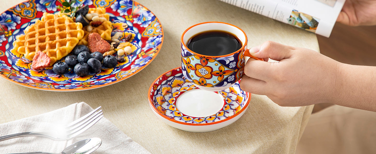 Набір чашок для еспресо Vancasso 4 шт., 150 мл SIMI: чашки з підставками та стійкою, керамічні, для капучино, еспресо, лате