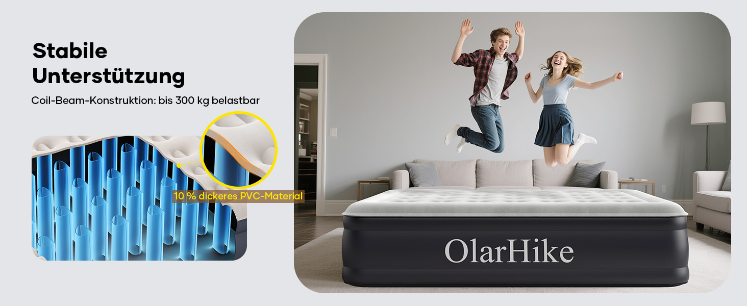 Надувний матрац OlarHike для кемпінгу та дому - 200 x 140 x 46 см, самонадувний, на 2 особи