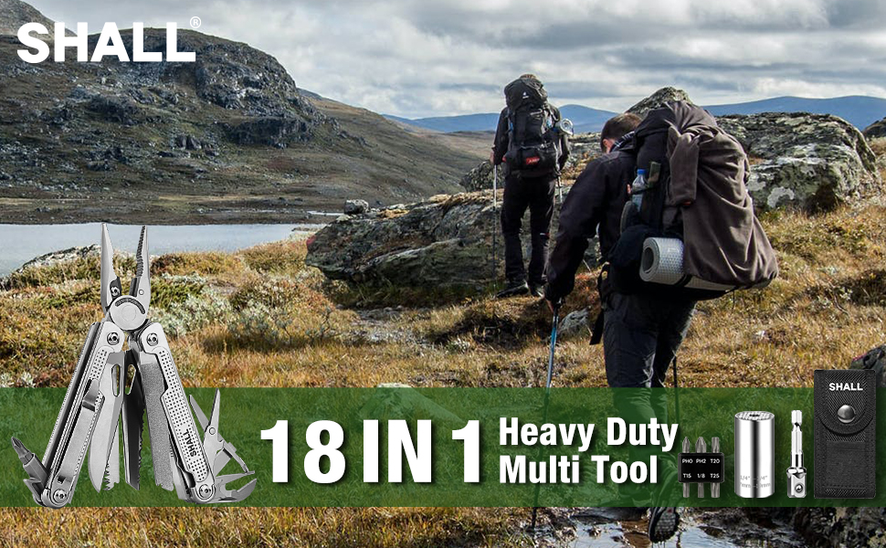 Мультитул SHALL 18-в-1: плоскогубці, викрутки, універсальний ключ для кемпінгу, риболовлі, виживання та полювання