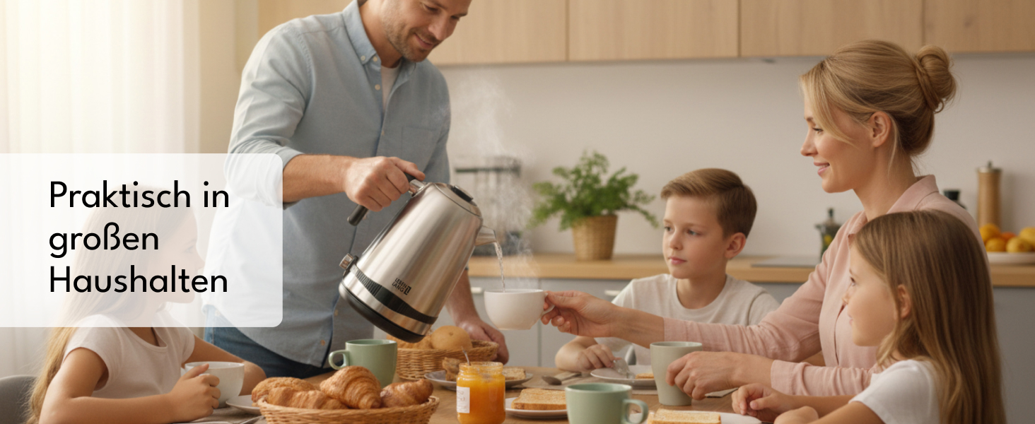 Чайник електричний LEBENLANG з нержавіючої сталі з регулюванням температури, тихий, з дисплеєм та функцією підтримання тепла - 1,7 л, 2200W, ретро без пластику