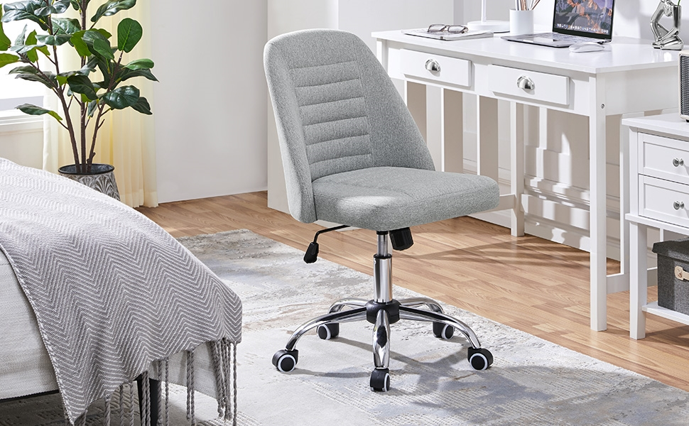 Офісне крісло Yaheetech без підлокітників, обертове з роликами, регульоване по висоті, для роботи та макіяжу (сірий, тканина)