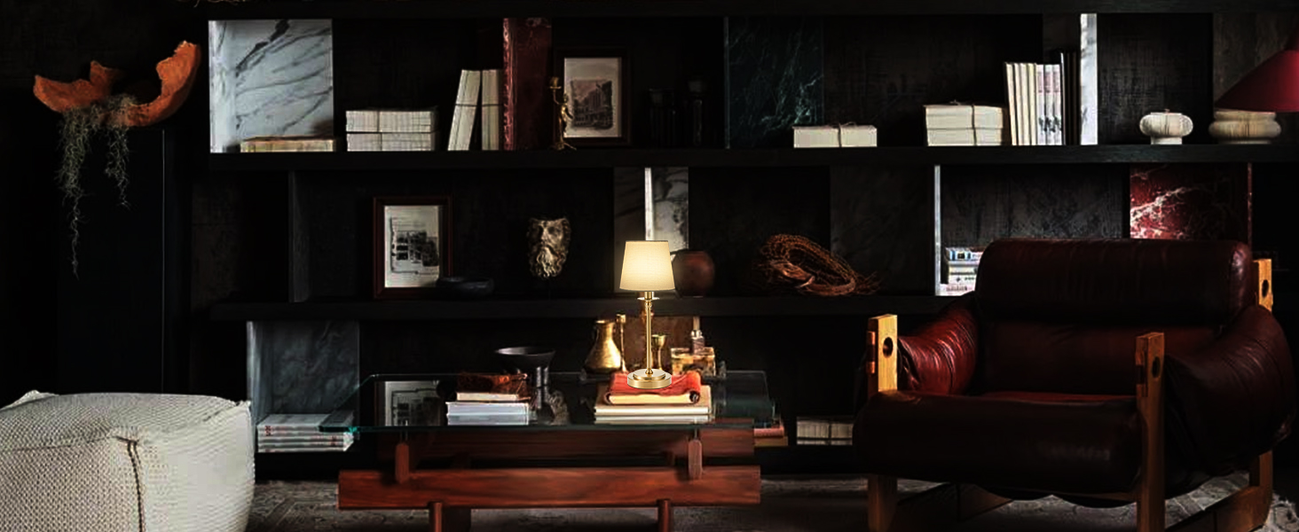 Акумуляторна настільна лампа: портативна, бездротова з регулюванням яскравості, для дому та саду, абажур з льону, античне біле металу, RGB синій абажур