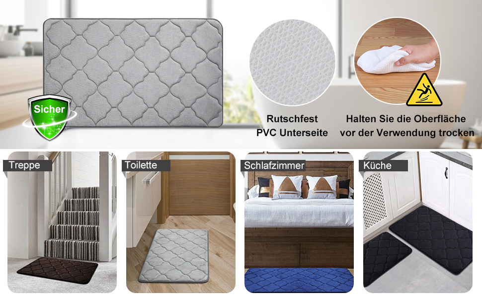 Килимок для ванної кімнати Homaxy з ефектом пам'яті (Memory Foam), протиковзкий, 60x120 см, чорний — м'який, гігроскопічний та легкий у догляді