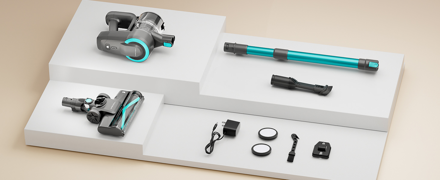 Бездротовий акумуляторний пилосос 25000Pa з антизаплутувальною насадкою та автономністю 50 хвилин. Підходить для килимів, твердих підлог та видалення шерсті тварин. Легкий ручний пилосос.