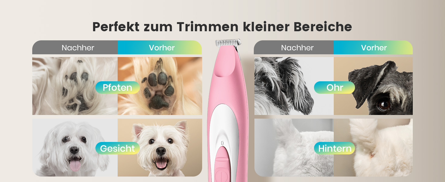 Триммер для собак Oneisall Paw Trim Pro з LED-підсвічуванням, рожевий: безпечна стрижка лап, очей, вух та обличчя