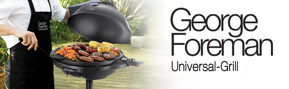 Електричний гриль George Foreman 2в1: напільний і настільний, для дому та балкона, круглий, 44,5 см, 2400 Вт, з термометром і піддоном для жиру, чорний