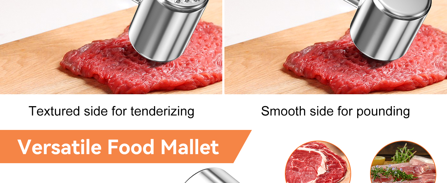 Клобак для м'яса HOOMIL, двосторонній антипригарний, для шніцелів та стейків, з нержавіючої сталі, з неслизькою ручкою