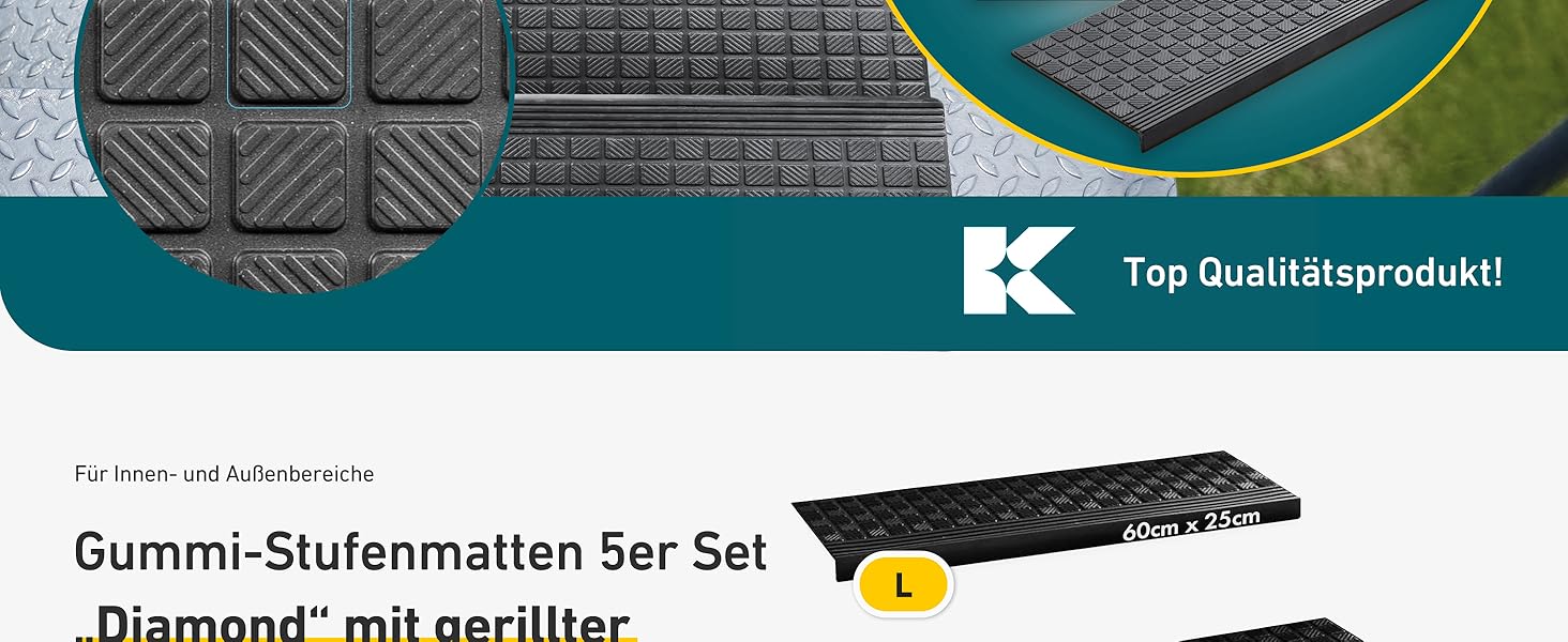 Гумові килимки на сходи KARAT - набір 5 шт. Антиковзкі, для вулиці, 30x120 см