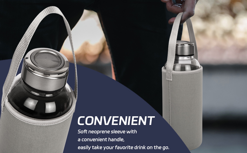 1.5 Liter / 1.5L Glass Drinking Bottle with Neoprene Sleeve 1500ml Borosilicate Glass Water Bottle with Stainless Steel Lid BPA Free Glass Bottle