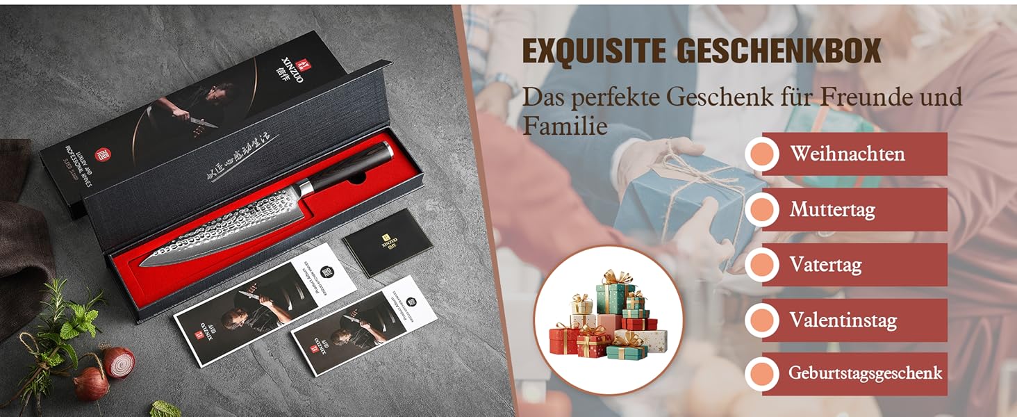 Ніж кухарський XINZUO Gyuto 20.1 см з дамаської сталі, професійний, серія He