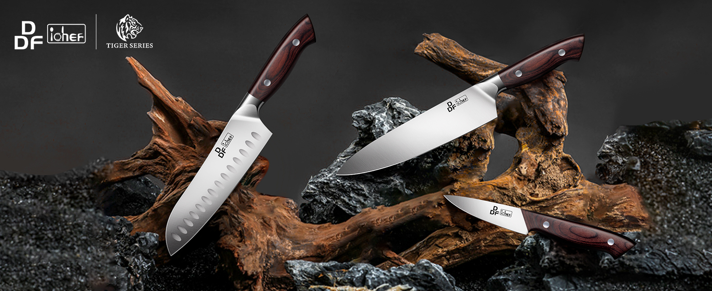 Набір кухонних ножів DDF iohEF 3 шт. з нержавіючої сталі - кухонний, сантоку, для чищення овочів