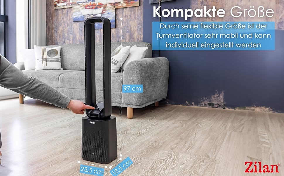 Турбовентилятор Zilan Aircooler: тихий, енергоефективний, з пультом, 12 швидкостей, осциляція, чорний