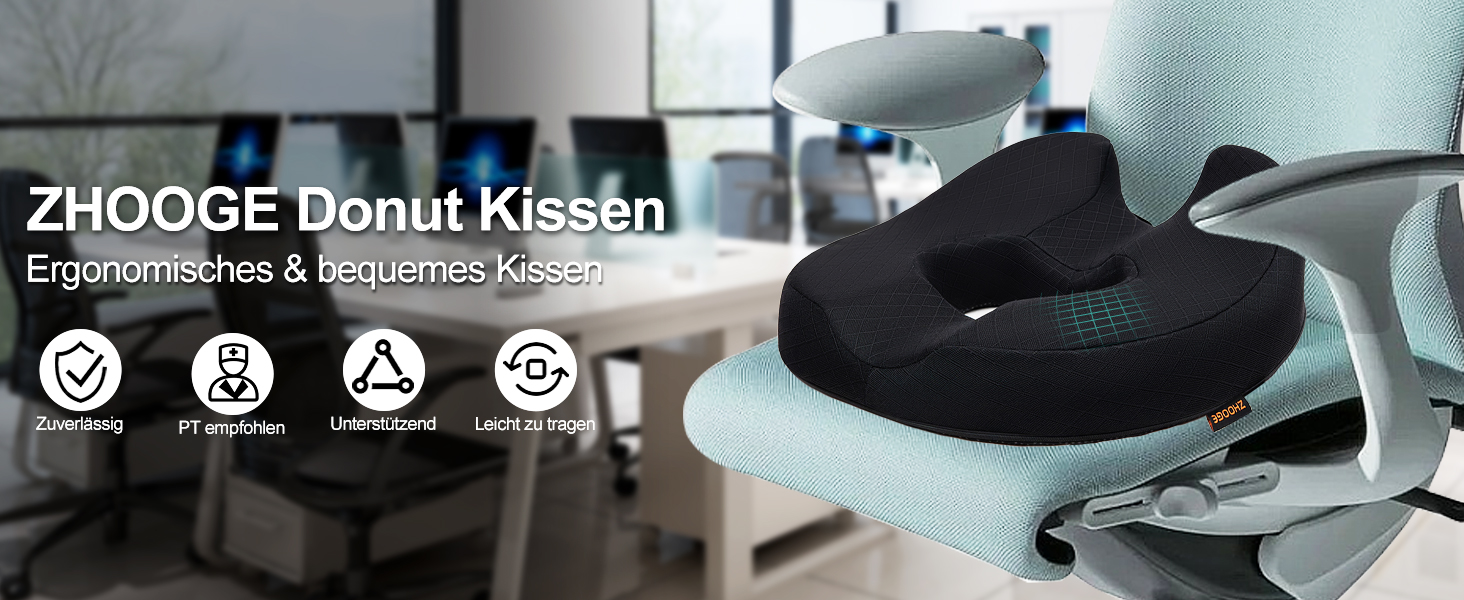 Ортопедична подушка для сидіння (кільце) для геморою та куприкового болю, подушка у формі пончика, Memory Foam, чорна, стандартна