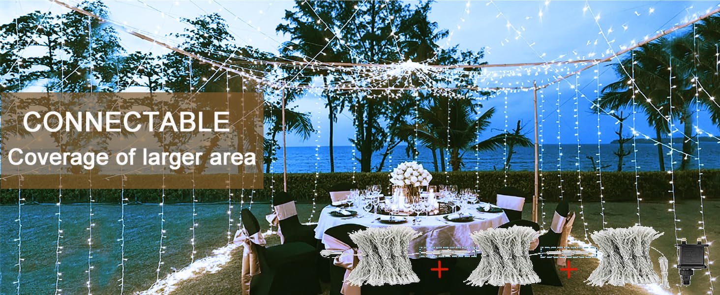 Ламповий завіс 6м x 3м, 600 LED, з вилкою, таймером, 8 режимів, вологостійкий, для вікна, павільйону, саду, різдвяне деко, тепле/холодне світло