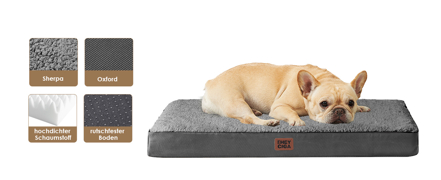 Ортопедичне ліжко для собак середнього розміру EHEYCIGA, 89x58x9 см, сіре, з м'яким наповнювачем, для переноски