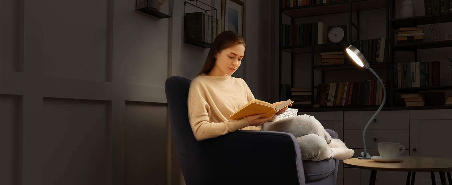 Glocusent 5W LED Лампа для читання на ліжко, кліпса, 36 LED, 5 рівнів яскравості, гнучкий тримач, CRI 90, USB зарядка (біла)