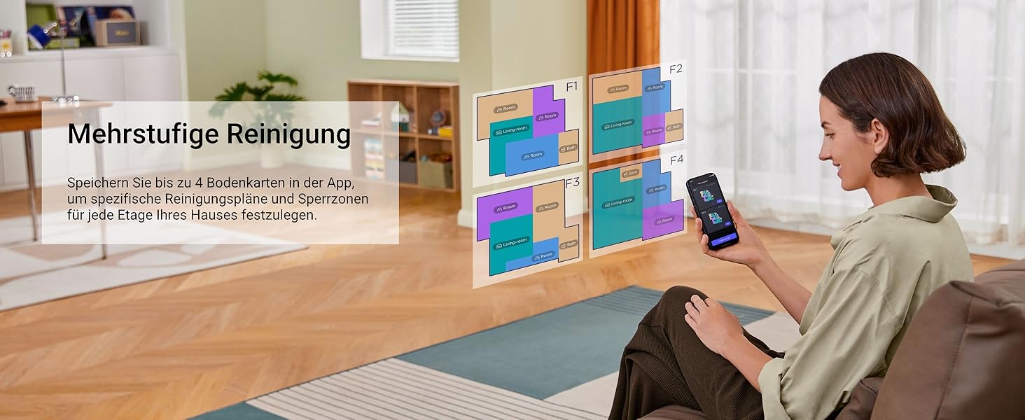 Робот-пилосос EUREKA E20 Plus чорного кольору з функцією миття підлоги, LiDAR-навігація, 4000Pa, автопідняття мопа, керування через додаток та голосовий помічник, ідеально для видалення шерсті тварин