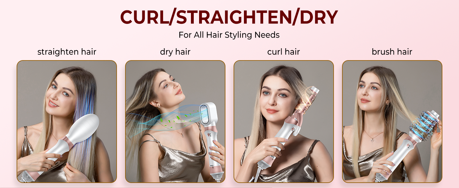 Airstyler 6 в 1: Фен-щітка, плойка, іонний фен, набір для укладання волосся 1000W, білий. Ідеальний подарунок для жінок