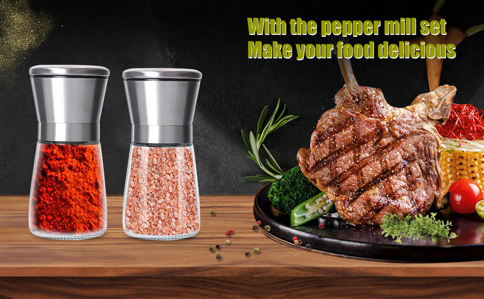 Набір ручних мельниць для солі та перцю 2 шт. з регульованим керамічним жорном, 180 мл