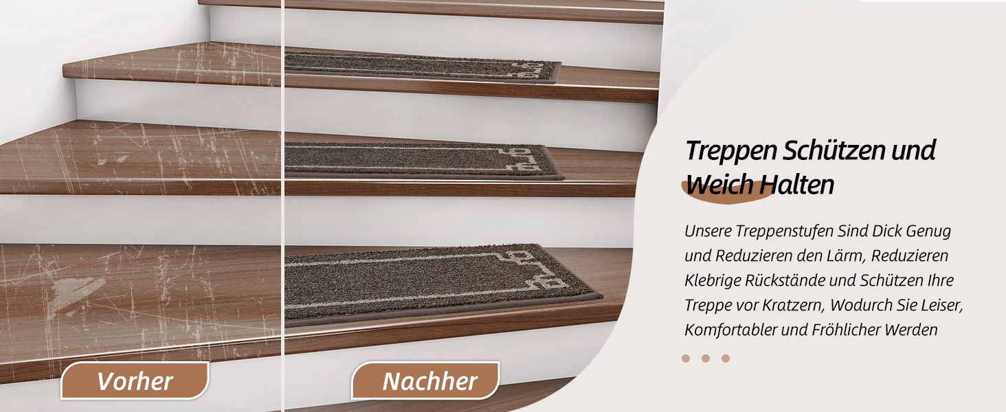 Килимок для сходин BEQHAUSE, 15 шт., самоклеючий, для дітей, літніх людей та домашніх тварин, 100% поліестер, TPE-підкладка, 22x70 см, коричневий