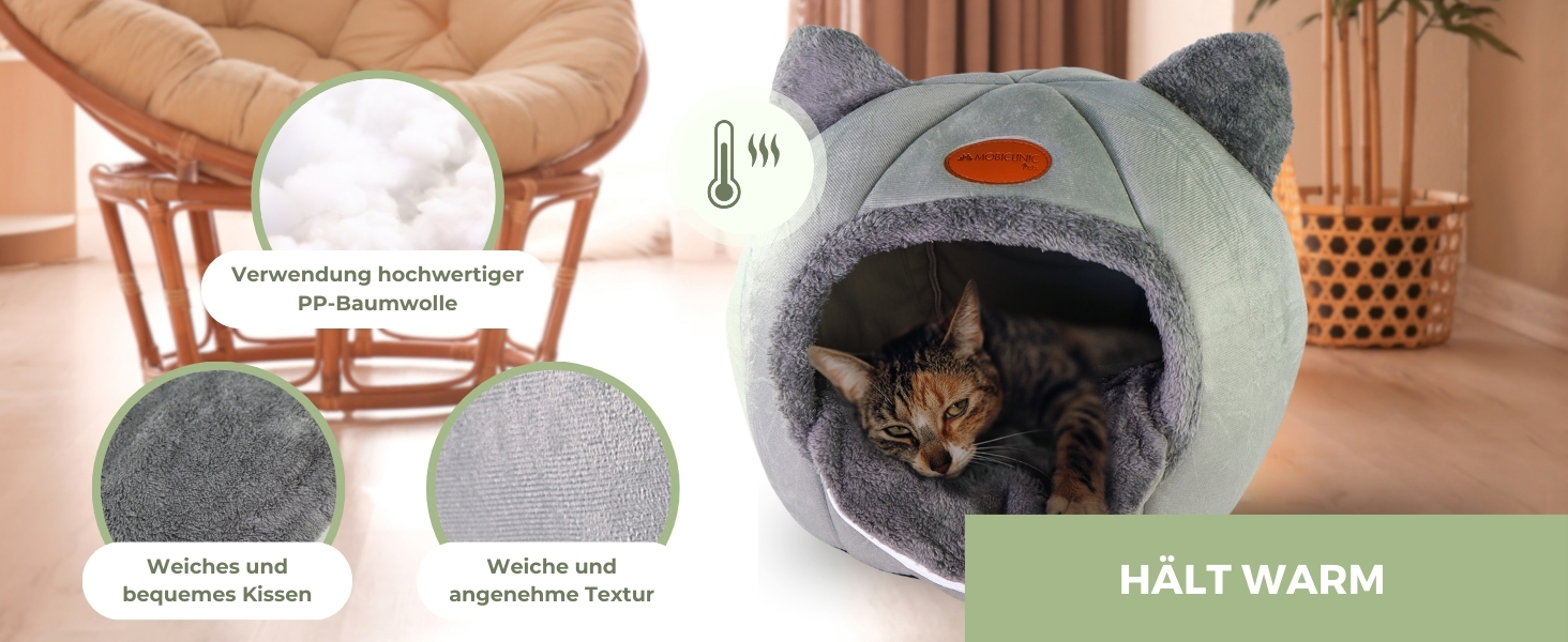 Кішечка Мобіклінік®: зручне ліжко-гніздо для котів, легко прати, знімний коврик, 25D піна, сучасний дизайн