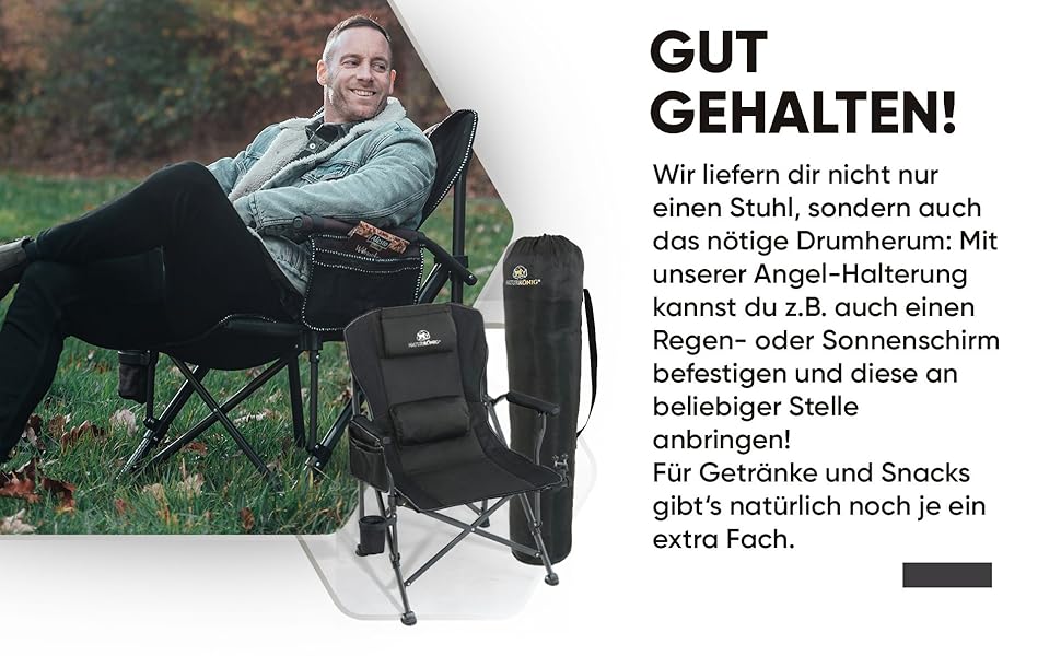 Крісло кемпінгове складане посилене до 160 кг з подушкою, підсклянником та сумкою для зберігання - для риболовлі, пляжу, відпочинку на природі (Чорне)