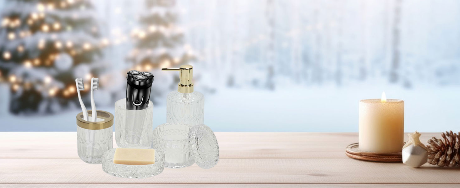 Набір аксесуарів для ванної кімнати Qivine 5 шт., блакитний: стакан для зубної пасти, дозатор мила, контейнер для ватних паличок. Сучасний набір скляних аксесуарів для ванної кімнати