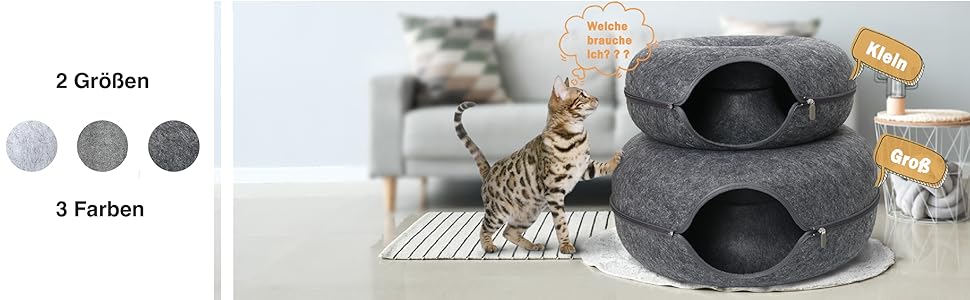 Lucky Sign – Котяча печера-тунель з фетру, багатофункціональне ліжко для котів, диван-іграшка, затишний кошик та подушка для кішки, 50x50x20 см, темно-сірий