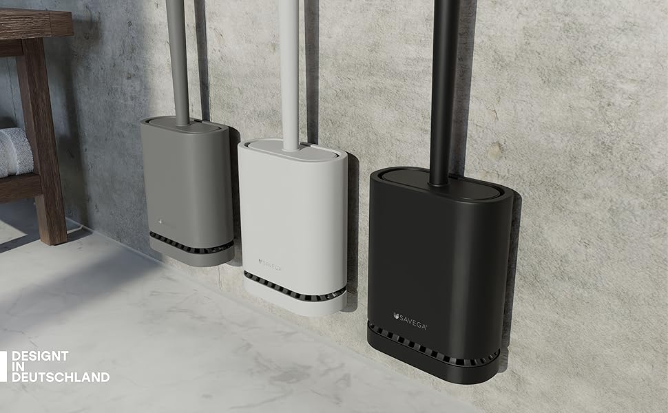 Тойлетний щітка SAVEGA з силікону та нержавіючої сталі - антибактеріальна, з тримачем, сірий колір