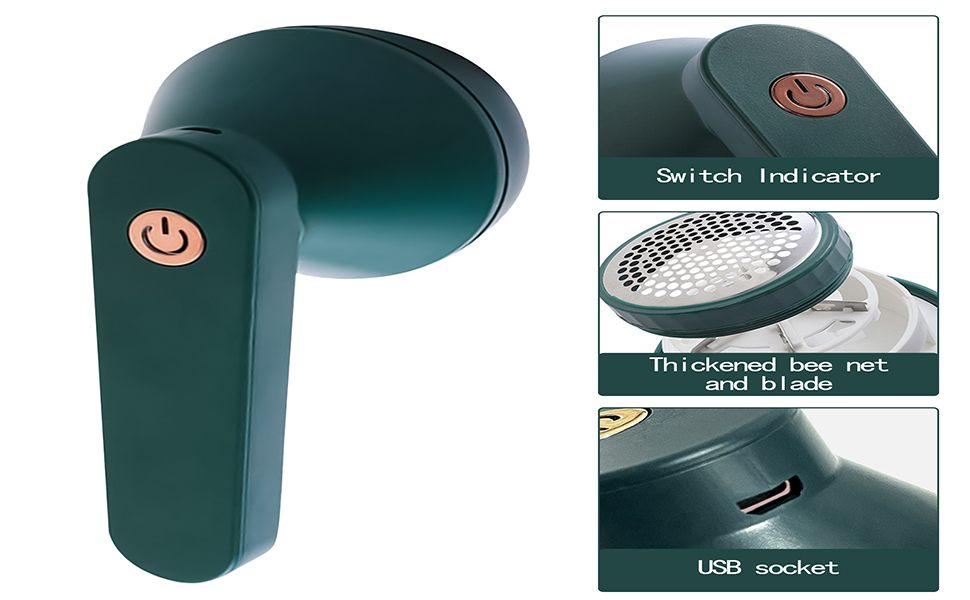 Електричний видальник ворсу Fusselrasierer: тест-переможець з 6-лезовою голкою, USB, для одягу та меблів (зелений)