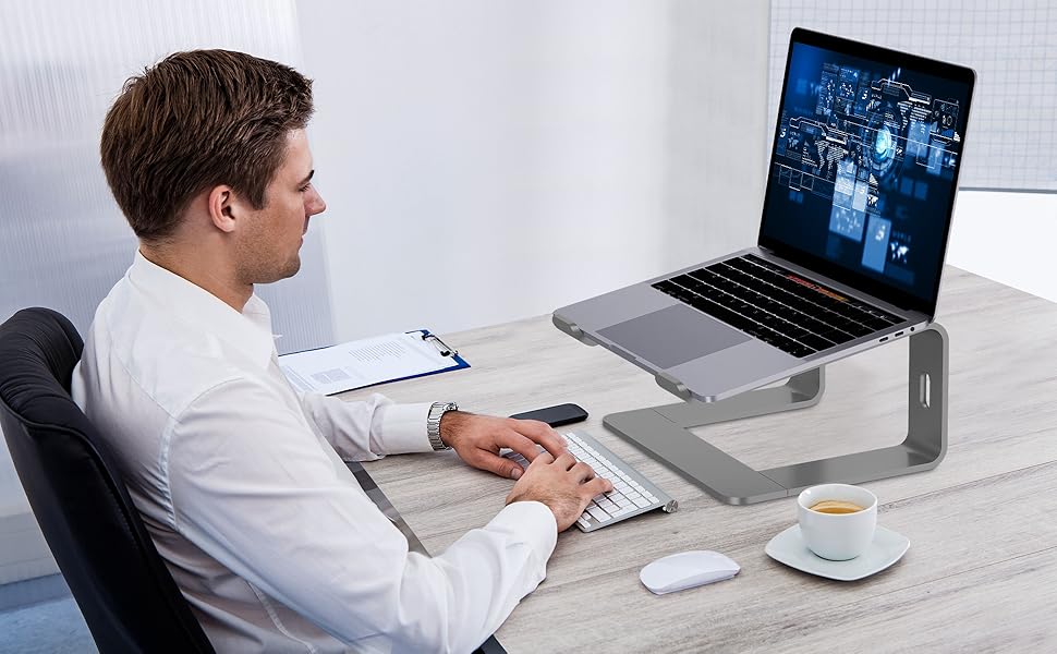 Підставка для ноутбука Orionstar, ергономічна, алюмінієва, з вентиляцією, сумісна з MacBook, Samsung, 10-15.6 дюймів, сіра