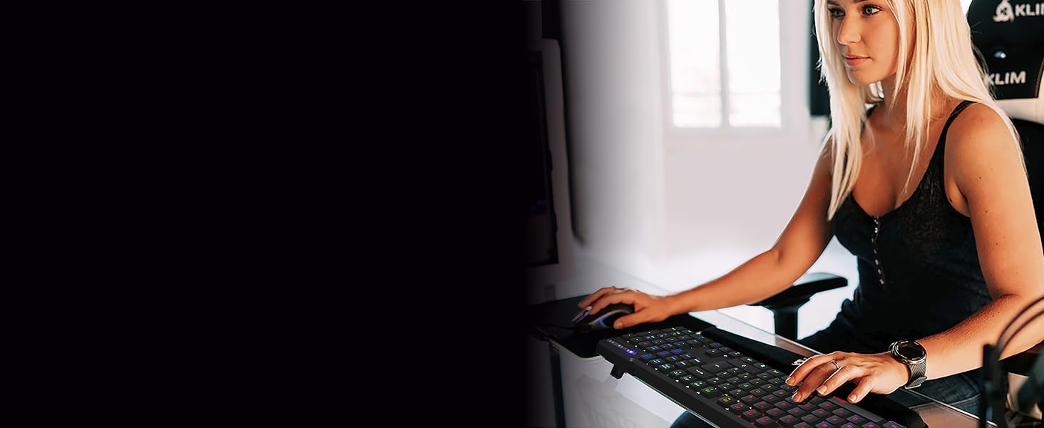 KLIM Chroma Wireless - Бездротова ігрова клавіатура QWERTZ DE з RGB підсвічуванням, тиха та ергономічна, довговічна та водовідштовхуюча - для PC, Mac, PS4, PS5 - Чорна