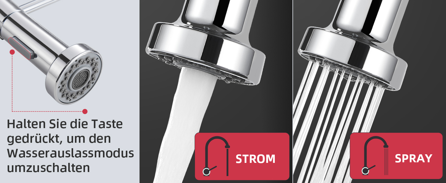 Змішувач для кухні Cobbe з висувним виливом та душем, 2 режими, поворотний на 360°, високий тиск, хром