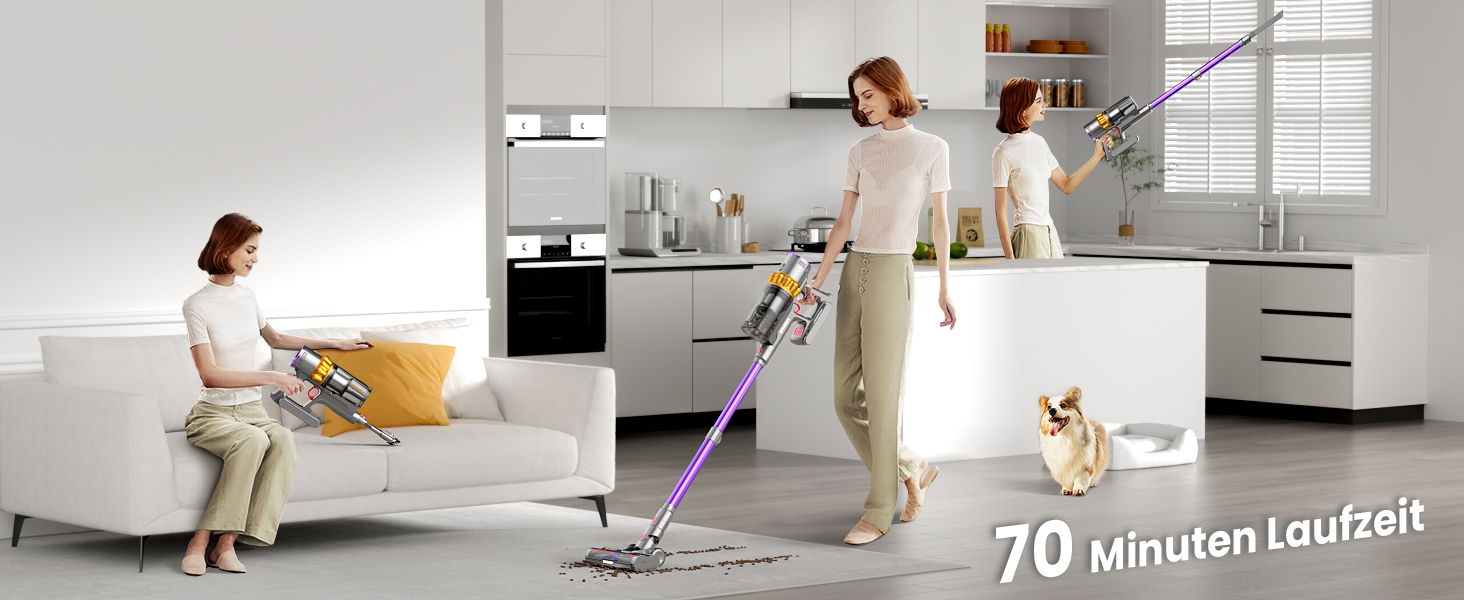 Бездротовий пилосос Anyson 45000Pa потужністю 550W з акумулятором 70Min, об'єм 1.6L, тихий, з LED-дисплеєм та антизаплутувальною насадкою, для твердих поверхонь, килимів та шерсті тварин