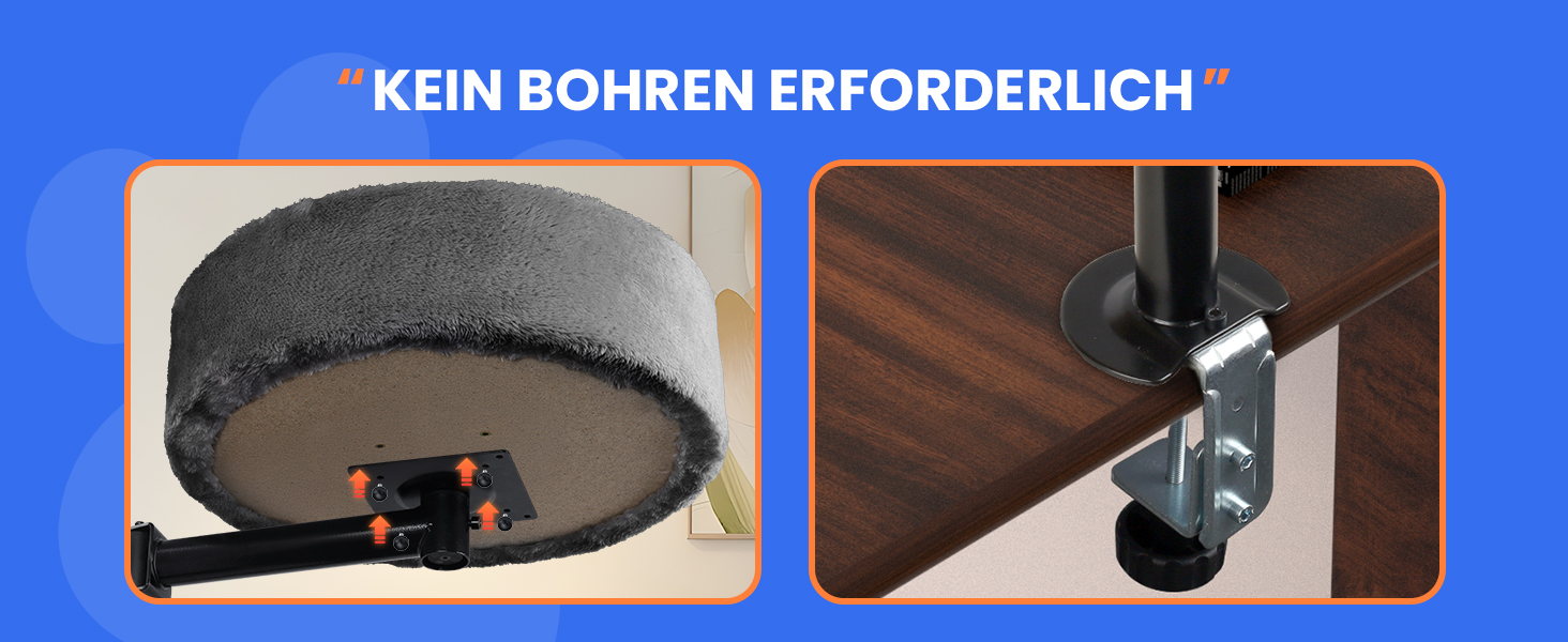 BSWAY Крісло-гніздо для кота на стіл - Покращений 360° оберт, регульована висота, без свердління. Підвищене котяче ліжко над столом. Тримає кошеня/кота близько, робочий простір чистий. Крісло-ліжко для кота на стіл, темно-сірий колір, XL розмір