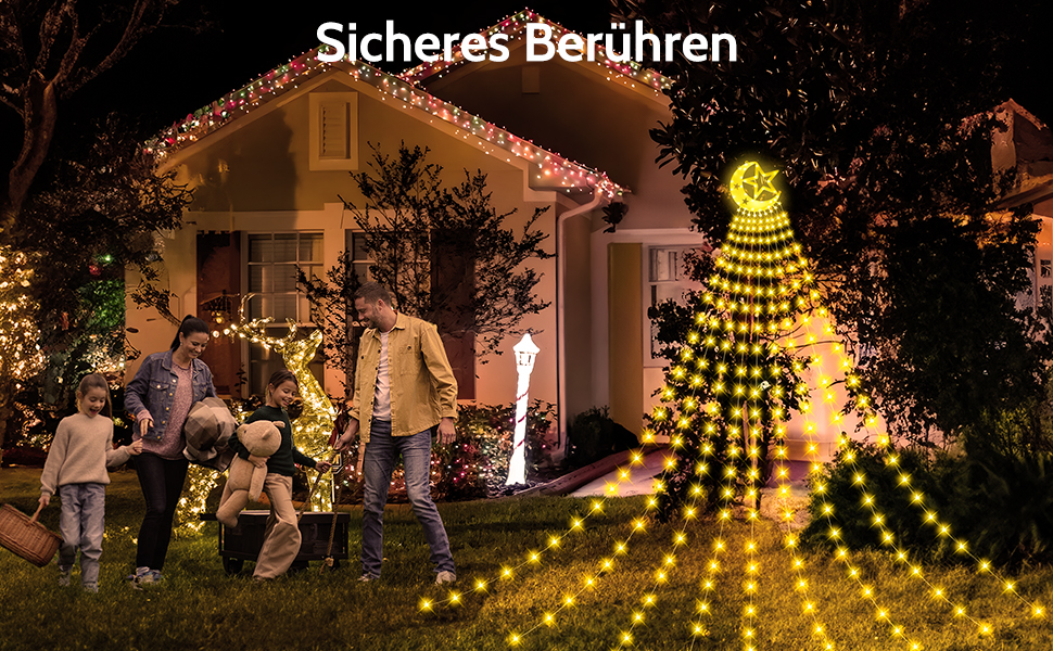 Гірлянда для ялинки 3,5м, 346 LED, 9 струмків, зірка-верхівка, 8 режимів, вологостійка, тепле біле світло