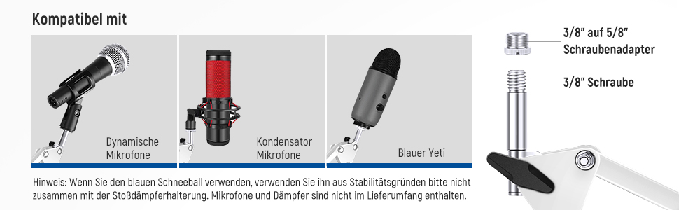 NEEWER Тримач для мікрофона NW-35W - підставка для мікрофона з регульованим кріпленням, сумісна з Blue Yeti, Snowball, Yeti X, Quadcast