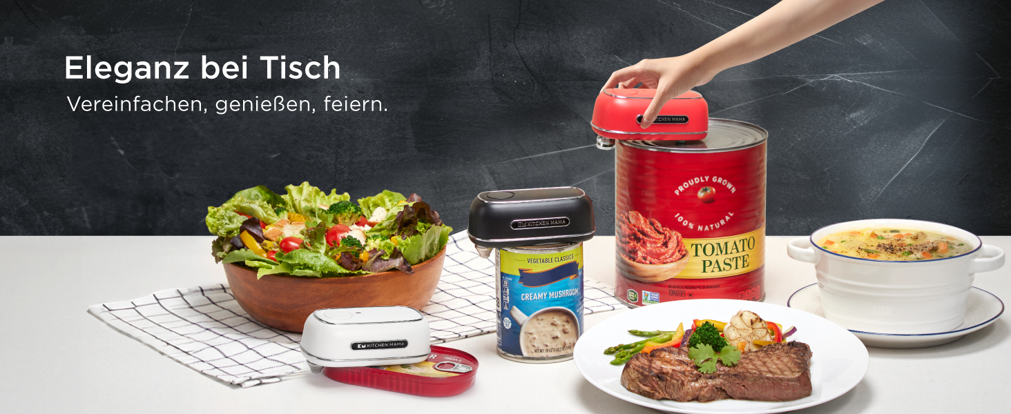Електричний відкривач для консервів Kitchen Mama Orbit One, USB-C, автоматичний, професійна сталь, гладкий зріз, чорний