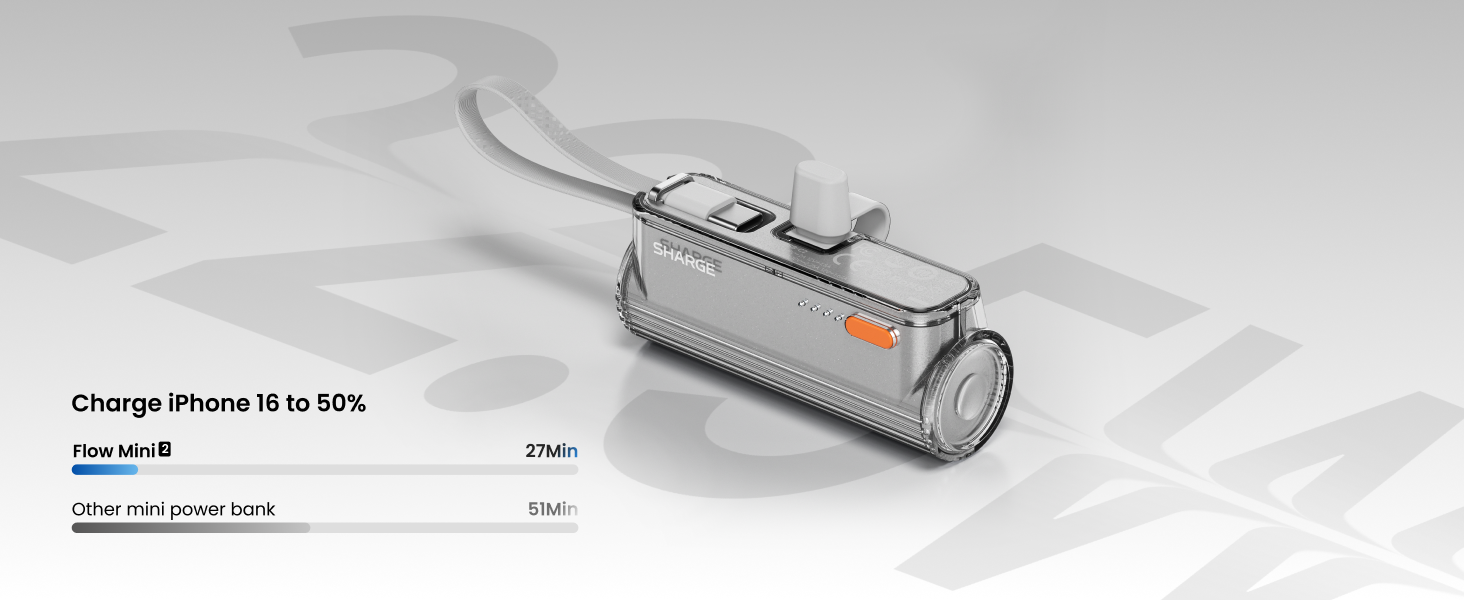 Power Bank SHARGE Flow Mini 2 22.5W: Компактний павербанк з інтегрованим кабелем для iPhone та Galaxy