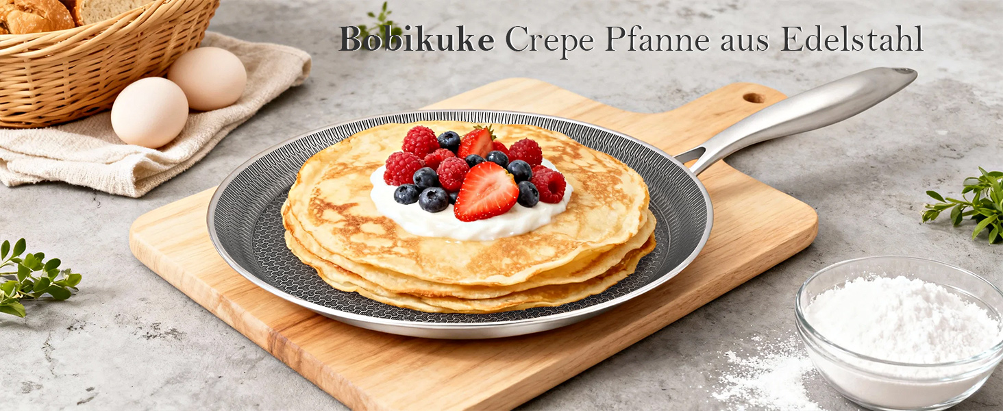 Сковорода для млинців з нержавіючої сталі 26 см з антипригарним покриттям, індукційна сумісність