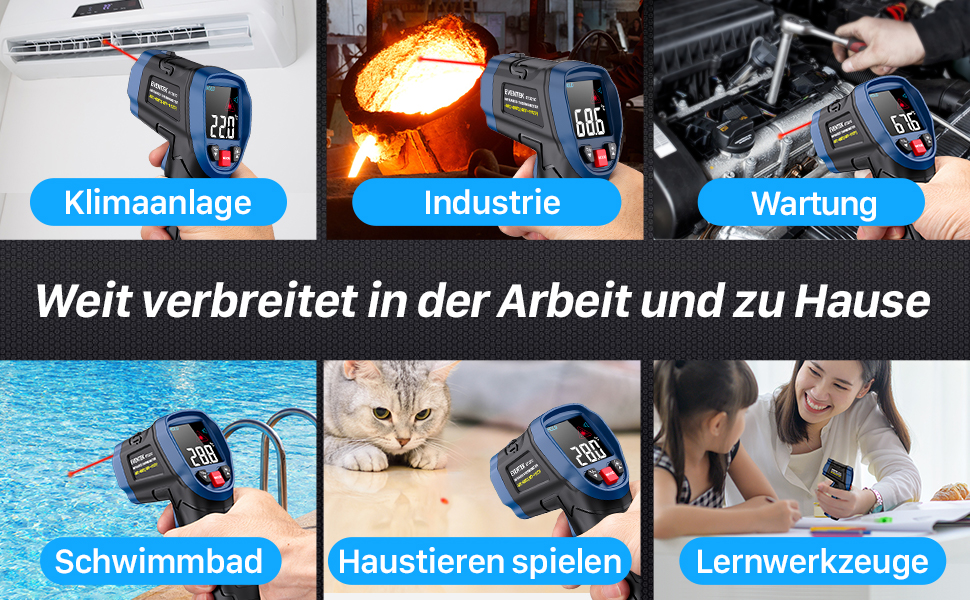 Інфрачервоний термометр Eventek -50°C до 600°C з лазером, регульований коефіцієнт випромінювання, цифровий, для гриля, піци, кухні, промисловості