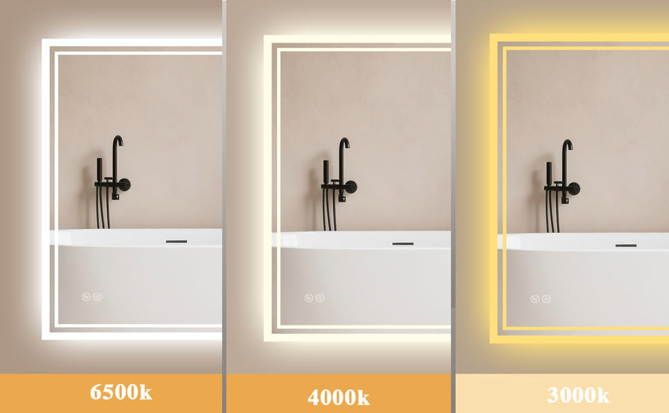 LED дзеркало для ванної кімнати з підсвічуванням 60 x 80 см – антизапар, 3 кольори, регулювання яскравості, подвійний сенсорний вимикач, функція збереження налаштувань при відключенні електроенергії, монтаж горизонтально/вертикально, квадратна форма.