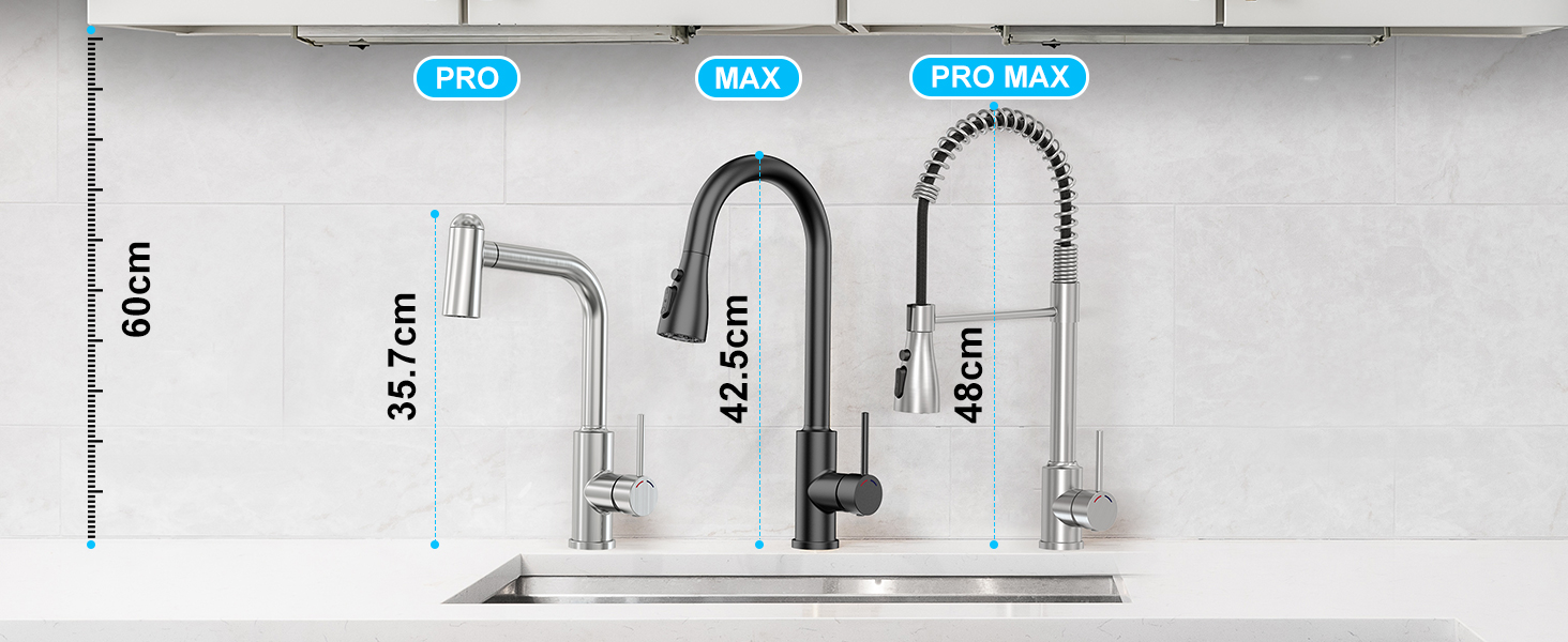 Змішувач кухонний висувний з нержавіючої сталі з 360° обертанням та 4 режимами, для кухонних мийок, з ABS-розпилювачем, підходить лише для ЄС (G3/8)